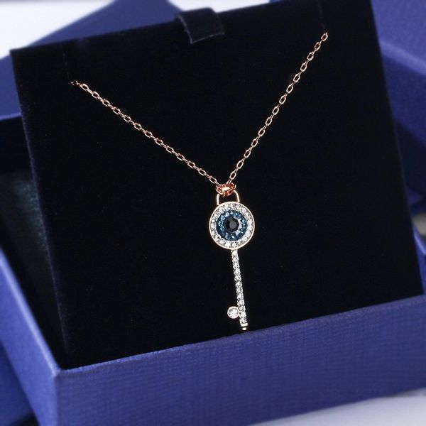 

2018 Специальное Предложение Настоящее S925 Серебряный Кристалл Devils Eye Ожерелье Модная Леди Ключицы Цепи Ключ Ангел Кулон Ювелирные Изделия Оптом