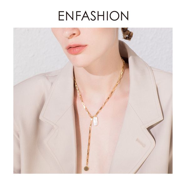 

enfashion boho conch chain necklace women gold color stainless steel natural mother of pearl necklaces fashion jewelry p193032, Silver