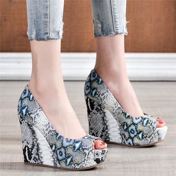 

ladies summer mary jane shoes women python leather gladiator sandals female platform wedges high heel pumps shoes casual, Black