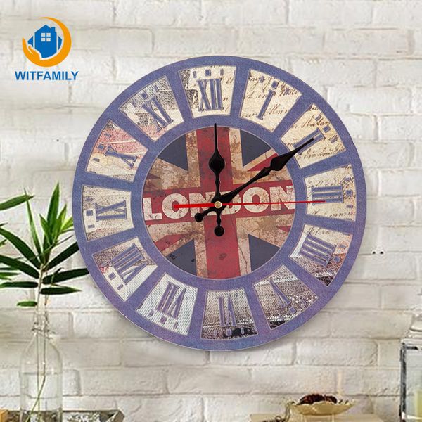 

12 inch american country mute wooden clocks retro living room round big wall clock home decoration wall clock retro decoration