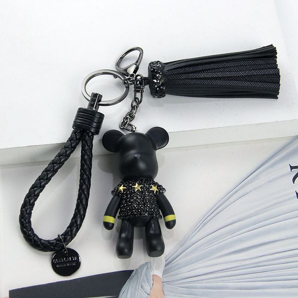 

leather tassel bomgom bears keychains rhinestone five-pointed star gloomy bear key ring car men gift key chains, Slivery;golden