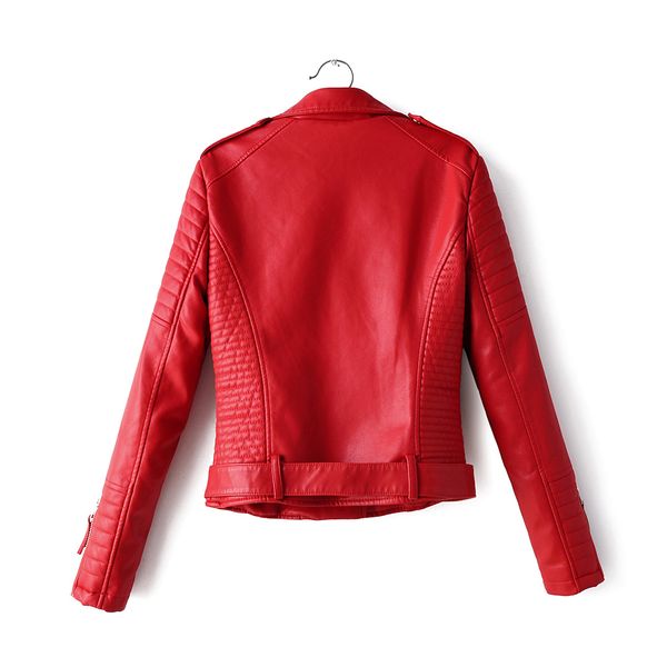 

women faux leather jacket slim fit short coat casual female clothes belt 4colors full lining s- drop shipping, Black