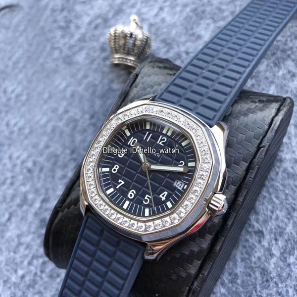 Новые 35.2mm 5067A-025 синий циферблат швейцарские кварцевые женские часы серебряный чехол алмаз безель синяя резина мода леди hello_watch