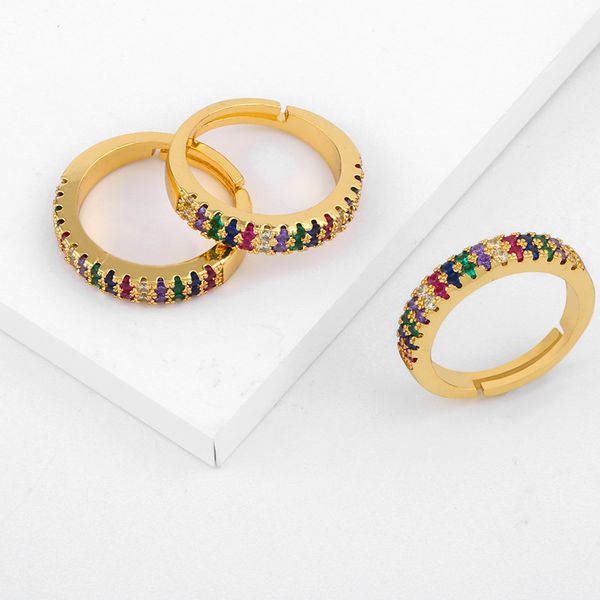 

simple female open rings multicolor micro-inlaid zircon fashion no fade adjustable gold ring luxury advanced jewelry, Slivery;golden