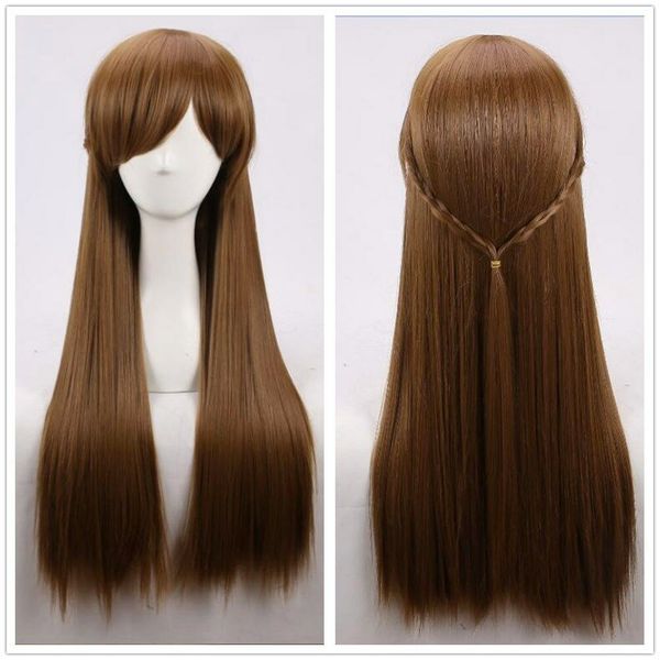 70cm Long Straight Light Brown Braids Cosplay Wig Daily Wear