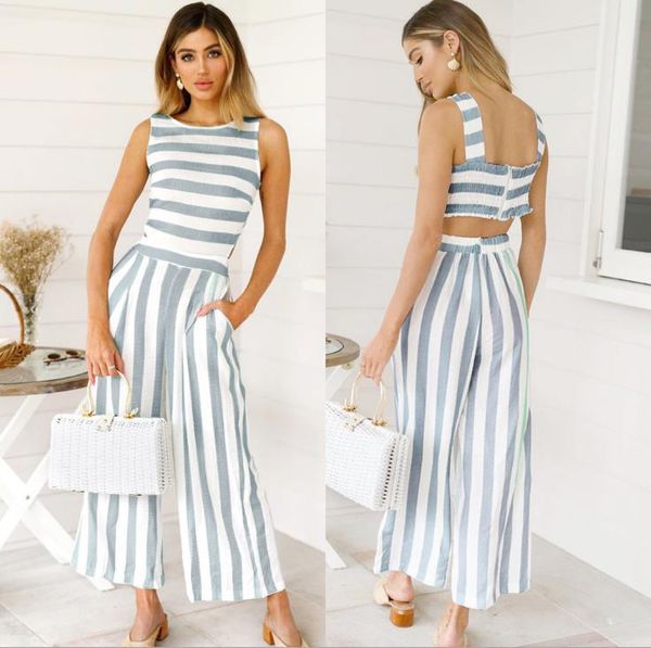 

rompers womens jumpsuit striped jumpsuit casual summer clubwear wide leg pants dropship, Black;white