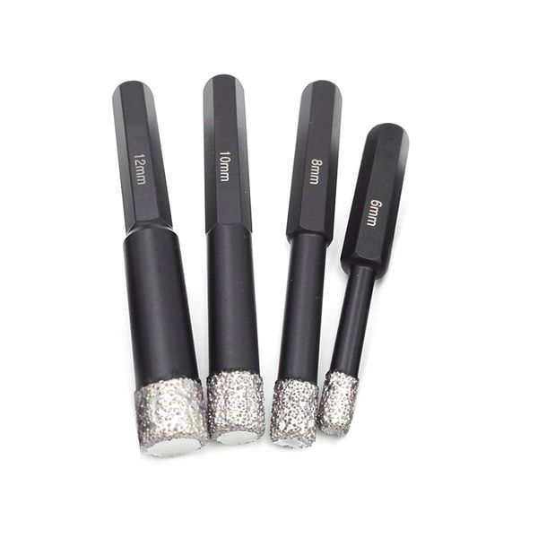 

4pcs 6+8+10+12mm vacuum brazed diamond drilling bits masonry drilling for stone porcelain tile masonry hex shank dry drill bits
