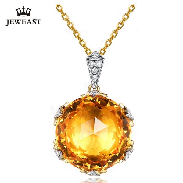

natural citrine 18k pure gold pendant real au 750 solid gold upscale trendy classic party fine jewelry sell new 2019, Blue;slivery