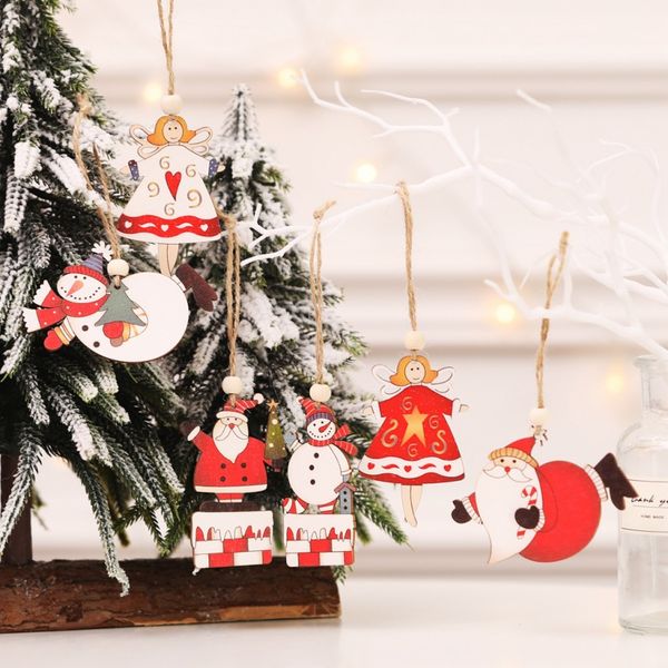 

2pcs painted wooden pendants xmas tree hanging ornaments christmas holiday party supplies decoracion navidad enfeite de natal