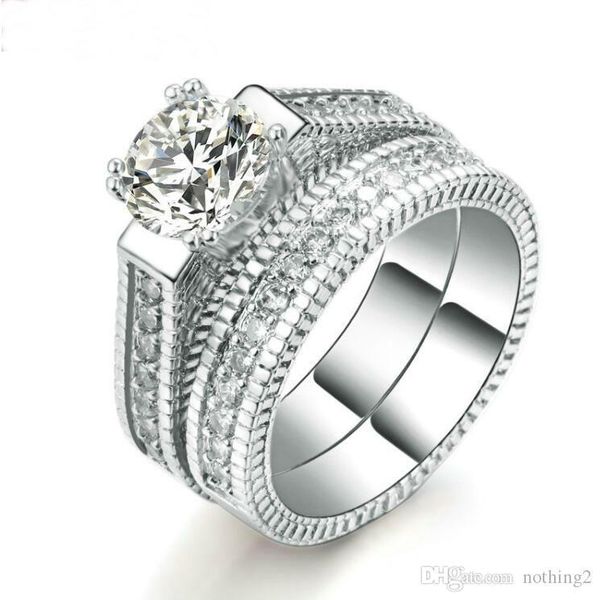 

luxury jewelry wedding rings sets for wemen silver color 2 rounds bijoux fashion od shipping
