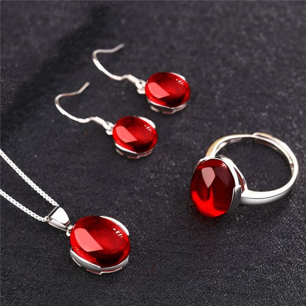 

luxury crystal green oval necklace for women jewelry sets fashion silver 925 rings girls earrings accessories trendy lady rings