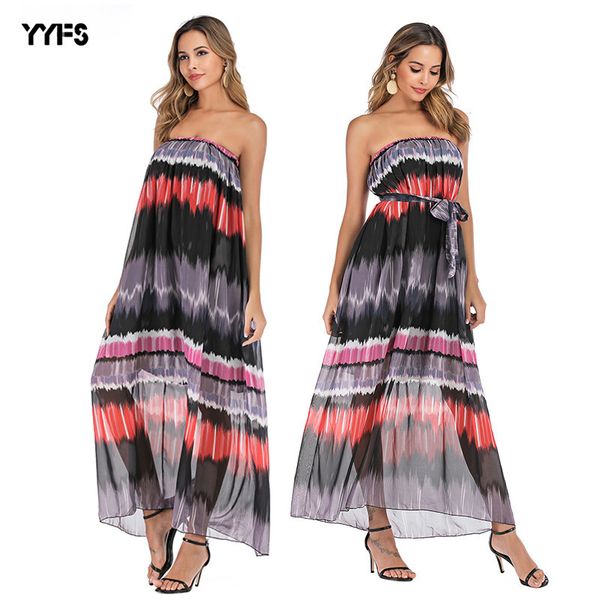 

женское дизайнерское шифоновое платье без рукавов богемное пляжное полосатое платье, Black;gray