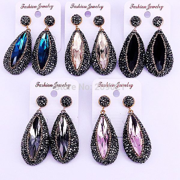 

5pair fashion rhinestone earrings for women drop faceted crystal stone dangle earrings charm jewelry, Silver