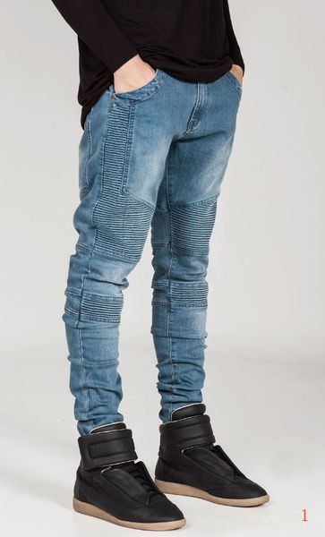 

fashion men's jeans 20s new designer men wrinkle skinny small feet micro-elasticmen washed jeans 3 colores selected size s-4xl czw20050, Blue