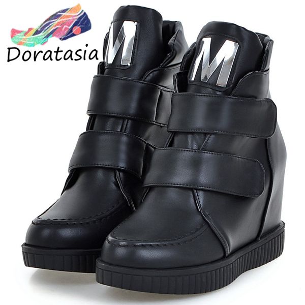 

doratasia new 34-43 elegant height increasing booties ladies platform ankle boots women 2019 winter high heels shoes woman, Black
