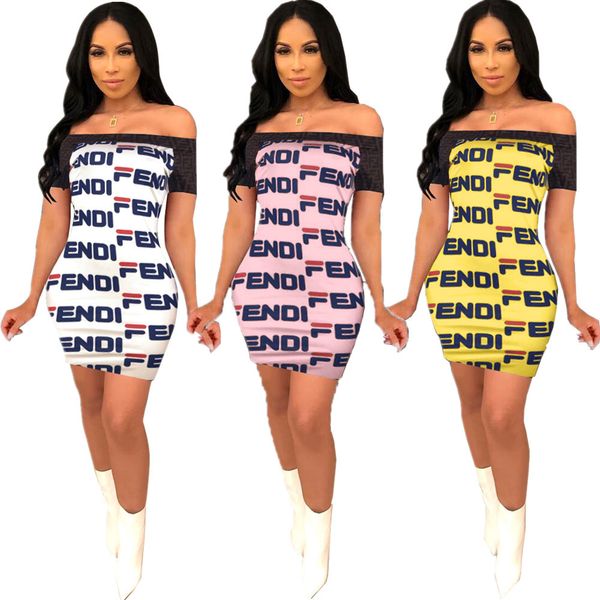 

Women All Letters Bodycon Dress Sheath Slash Neck Fen Casual Pencil Mini Dresses