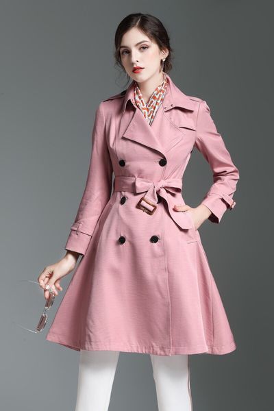 

women's trench coats double breasted long windbreaker belt waterproof british coat new high-end english style autumn winter solid color, Tan;black