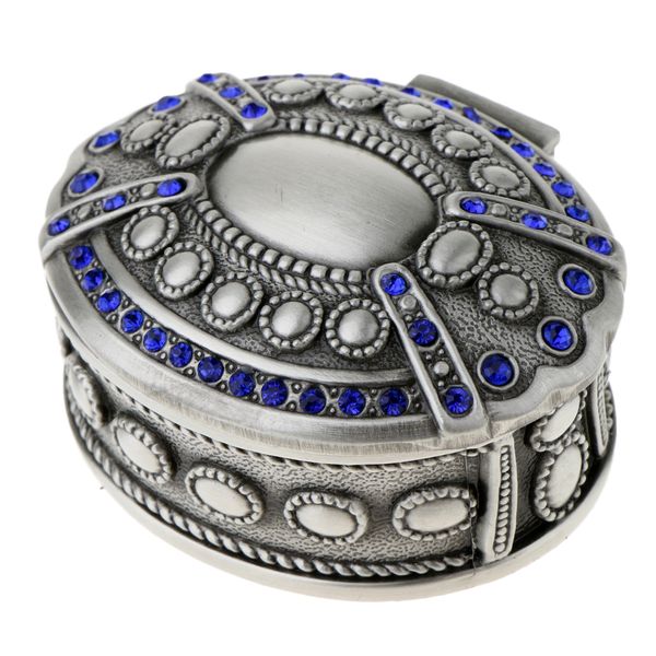 

antique silver trinket box oval jewelry box with metallic floral engraved