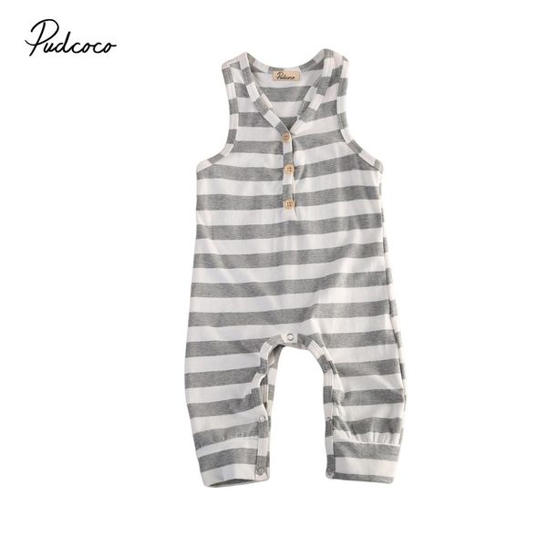 

sleeveless buttons decor stripe jumpsuit romper for baby boy, Blue