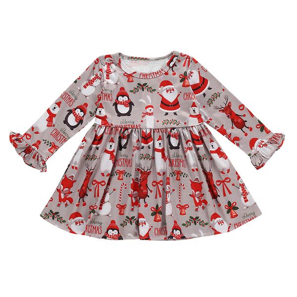 

toddler baby girls dress clothes flare sleeve christmas cartoon print dress clothes dresses vetement enfant fille vestidos, Red;yellow
