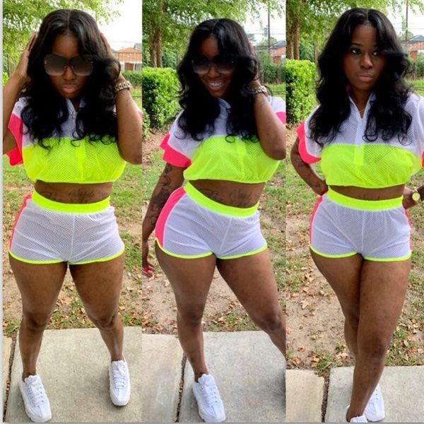 

patchwork gauze mesh womens tracksuits stand neck summer breathable contrast color loose women two piece sets, Gray