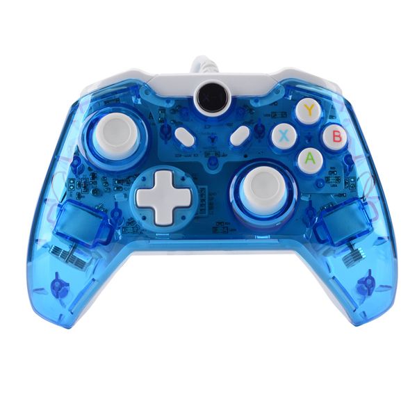 Gamepad usb com fio para Microsoft Xbox ONE Console PC Windows Shell transparente + melhoria chave + três modos deslumbrante LED