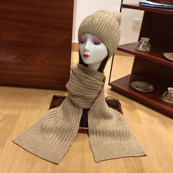 

2020 cotton knitting beige hats cap women's winter comfortable warm hats and scarves sets with box, Blue;gray