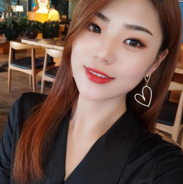 

ziccowong new full rhinestone love heart pendant drop earrings for women girls fashion ethic boho big long earrings gift, Silver