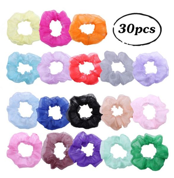 

women girls ins chic organza elastic ring hair ties accessories ponytail holder hairbands rubber band scrunchies, Slivery;white