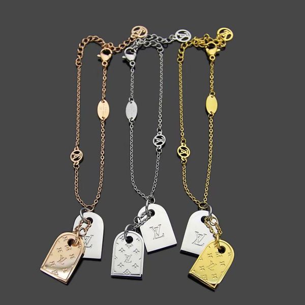 

fashion new arrive lady 316l titanium steel 18k plated gold chain bracelets with engrave four leaf flower double color tags pendants, Black