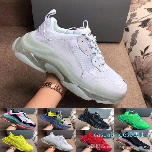 

оптовая дизайнер 17fw тройной s добавляет clear bubble midsole кроссовки мужские женщин неоновый зеленый роскошь увеличения марка повседневн, Black