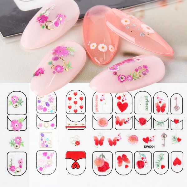 

5d flower nail art stickers heart jewelry adhesive geometry sliders for nail summer manicure decoration tips chdp6001-dp6012, Black