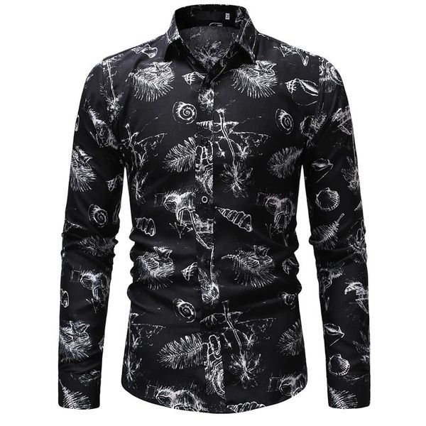 camisa flores hombre manga larga
