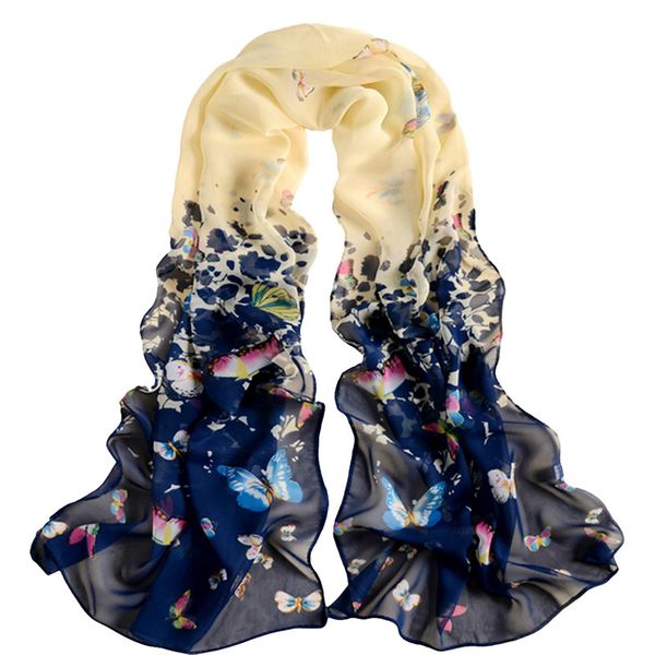 

new design chiffon butterfly flower print scarf women long soft shawls scarves wrap size 160*50cm, Blue;gray