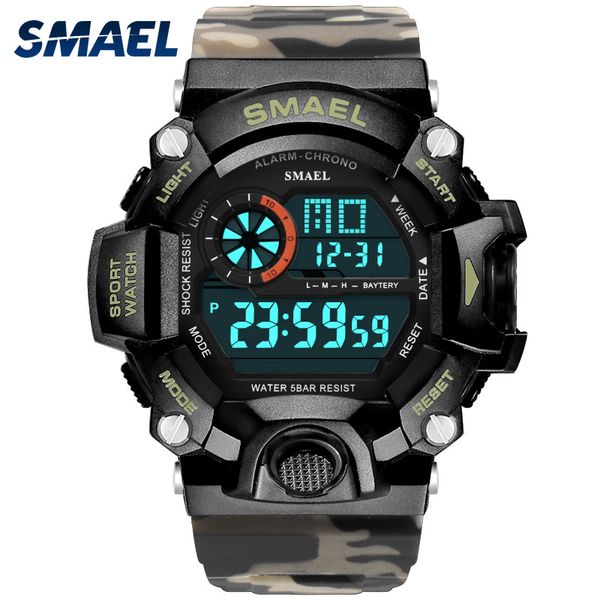 Men Watch 50m Waterproof Smael Top S Choque Assista Homens LED Relógios de Desporto Camouflage Watch Band 1385C Digital Relógios de pulso Militar