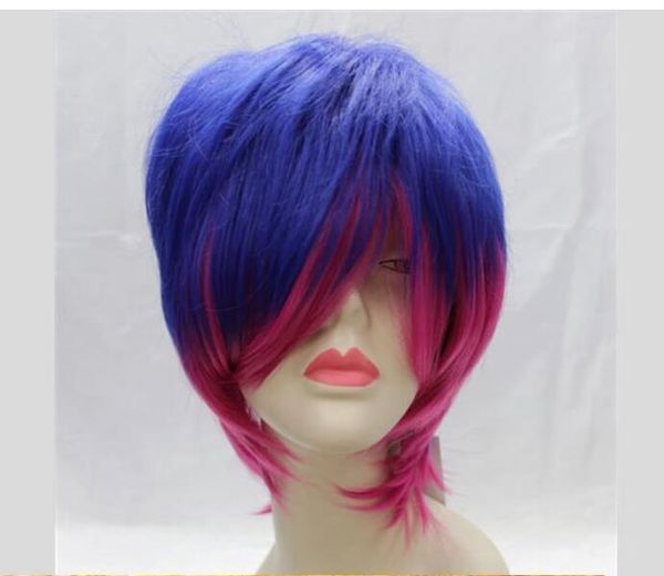 Short Blue Pink Cosplay Wigs Straight Charming Hair Lace