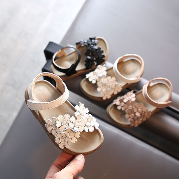 

лето натуральная кожа девушки сандалии цветы принцесса обувь детские мягкое дно пляжная обувь детская обувь детские девушки сандалии t200427, Black;red