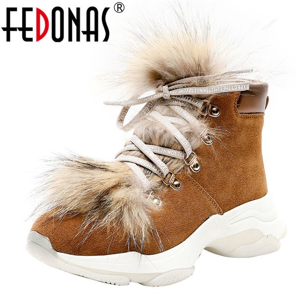 

fedonas fashion cow suede female lace up snow boots office casual shoes woman platform boots comfortable women ankle, Black