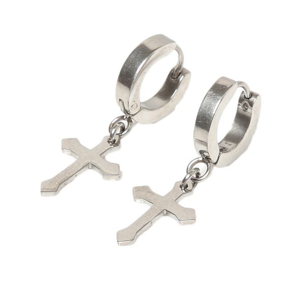 

1 pc fashion rock style hypoallergenic 4*9mm cross shaped titanium steel ear clip earrings ear accessories, Silver