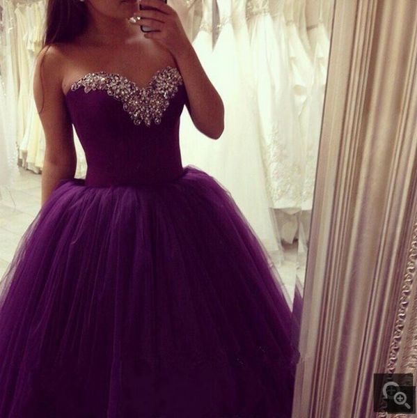 

robe de soiree ball gown purple heavily beading prom dress sweet 16 princess puffy sweetheart neck prom gowns sweet 16 selling, Black