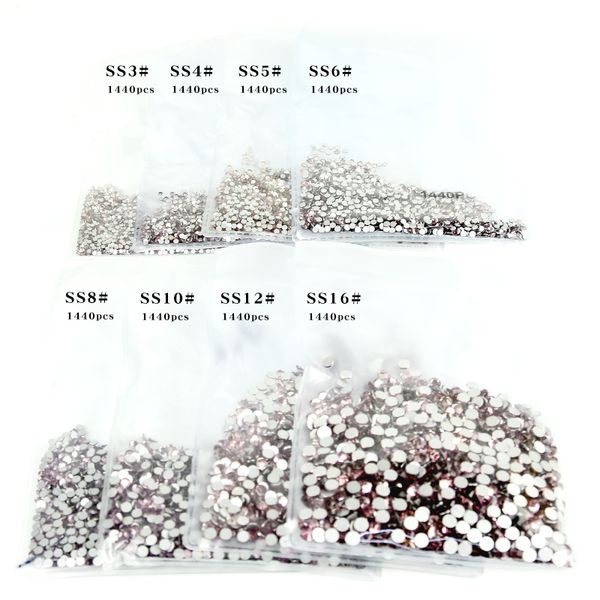 

1440pcs ss3-ss10 super glitter rhinestone light purple flatback non ix stone for nail art decoration & phone accessory d0582, Silver;gold