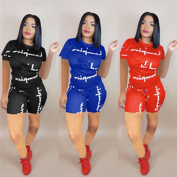 

Women champion print hort track uit hort leeve t hirt top hort pant 2pc et outfit port wear ummer jogger uit 3xl new a425
