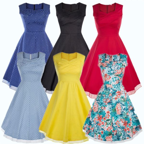 

polka dot vintage dress women clothing large swing skirt party dresses women hepburn style solid color 264, White;black