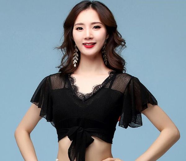 

transparent lace women belly dancing blouse adjustable chest size black on sale, Black;red