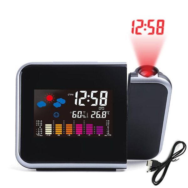 

alarm clock with weather station calendar date display 7colors changing snooze led projection digital clock