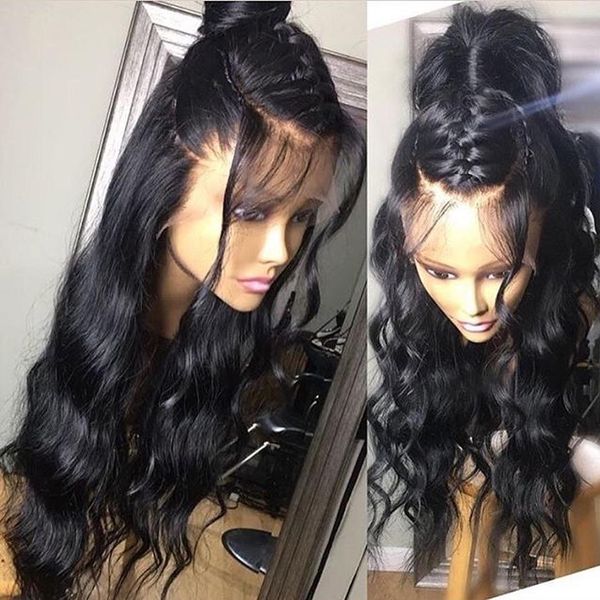 

360 lace frontal wig pre plucked with baby hair remy 360 lace frontal human hair wig brazilian hair body wave wigs new, Black