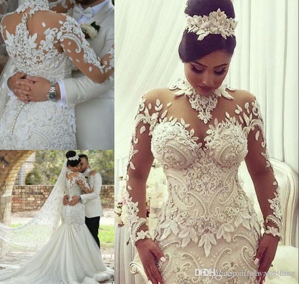 2019 Romantic Flora Dubai Style Wedding Dress Elegant Mermaid Long
