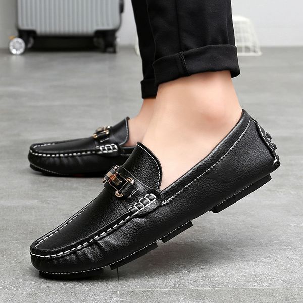 

big szie 48 fotwear men leather loafers shoes outdoor men casual shoes breathable cushioned footbed quality modern style l4, Black