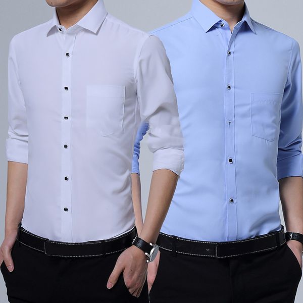 

plus size men dress shirts long sleeve solid business formal white man shirt fashion male social big size shirts, White;black