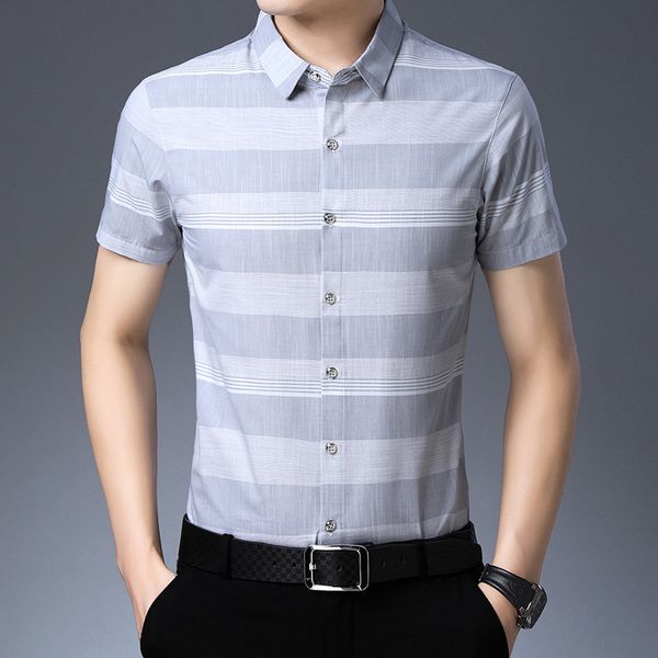 

мужская летняя повседневная полосатая рубашка с коротким рукавом молодежный дизайнер круглый вырез лацкан тонкий тройник мужские топы, White;black